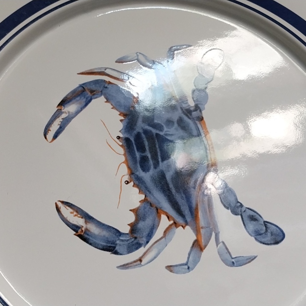 Coastal Blue Crab Charger Dinnerware Enamaled Metal Plate by Golden Rabbit - Picture 3 of 5